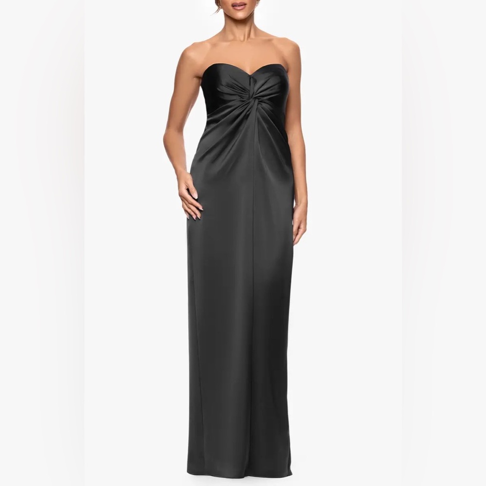 Xscape Strapless Satin Evening Gown Size 8 Black Formal Prom Dress NWOT